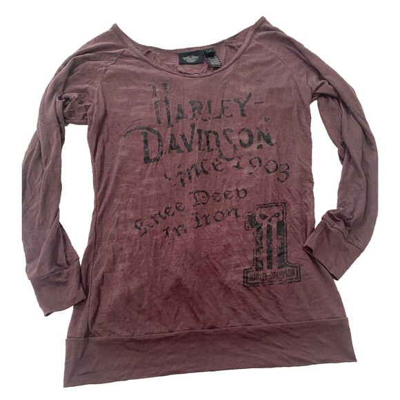Harley Davidson Vintage 2012 Knee Deep in Iron Purple Burnout Cut Out  Size L - Picture 1 of 8